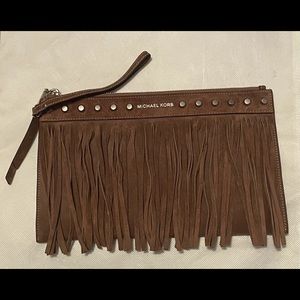 Michael Kors Billy Brown Studded Suede Southwestern Style Clutch Wristlet Purse